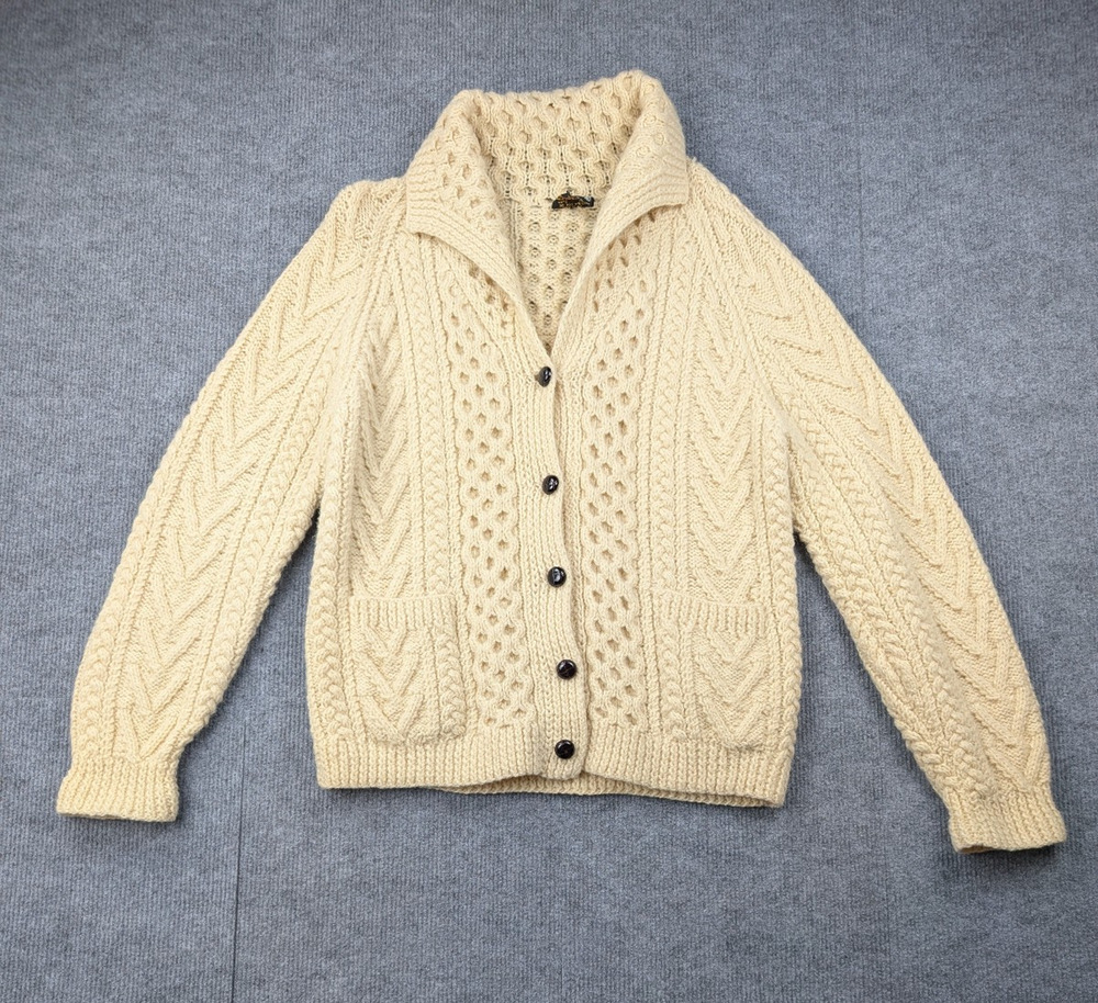 Gaeltarra Wool Cardigan Mens 36 Ireland Sweater Cable Knit Fisherman Vintage 70s